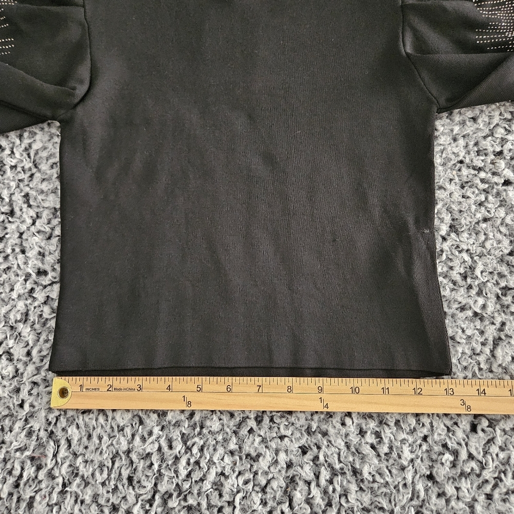 Zara Women's Black Sweater Medium Long Puff Sleeve Embellished Sparkly Knit Top - Picture 12 of 14